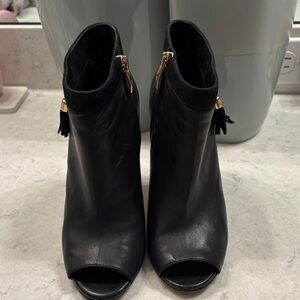 Vince Camuto Black Leather Peep-Toe Booties